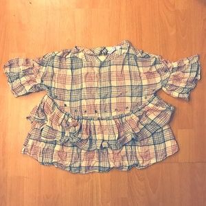 Vintage Plaid Ruffle Blouse